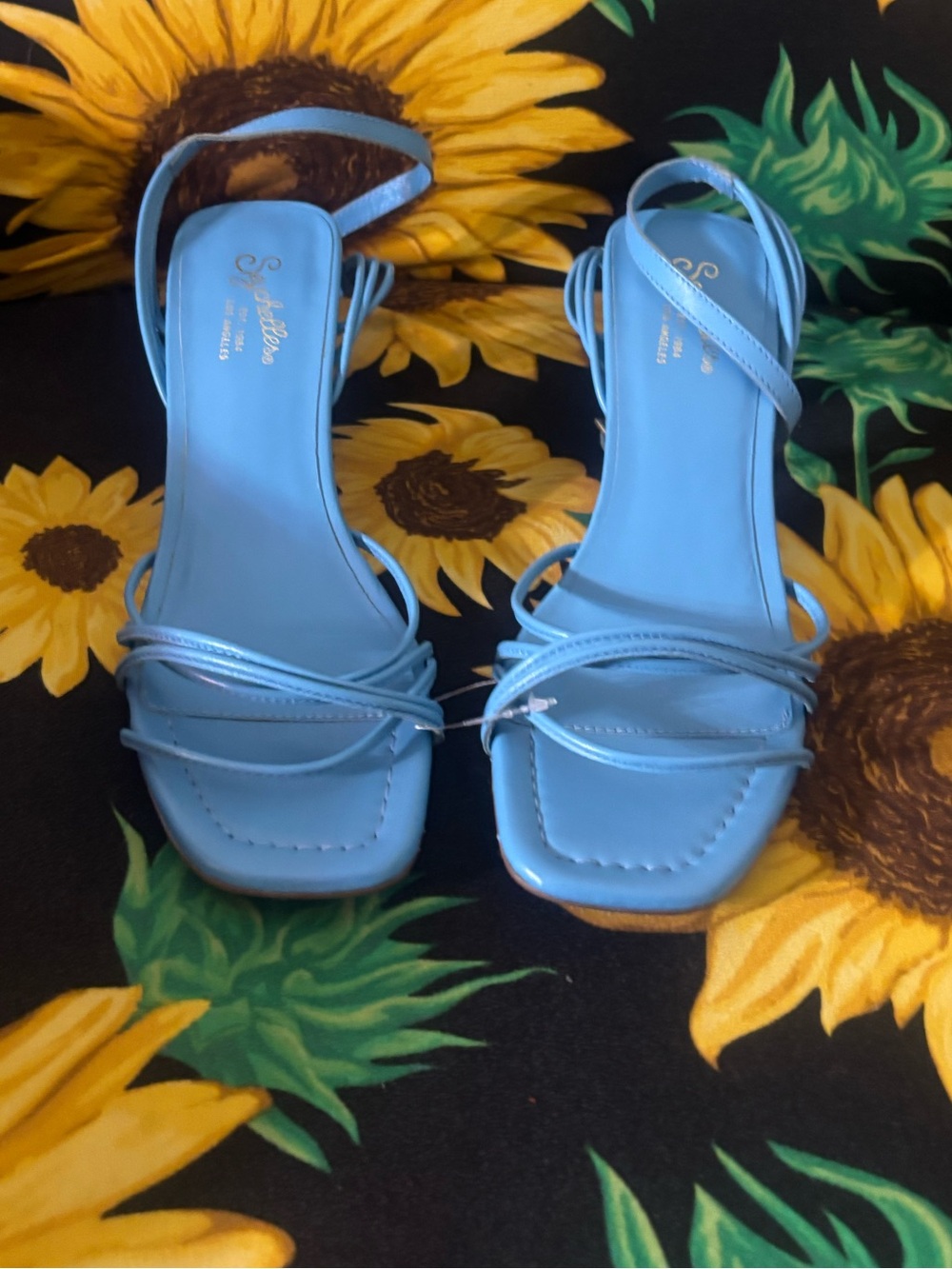 Seychelles Light Blue Strappy Square-Toe Slingback Heels